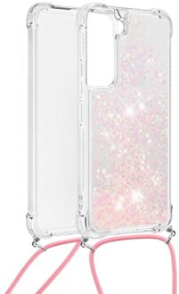 Lunso Backcover hoes met koord - Samsung Galaxy S22 Plus - Glitter Rose Zilver Roze, Zilver