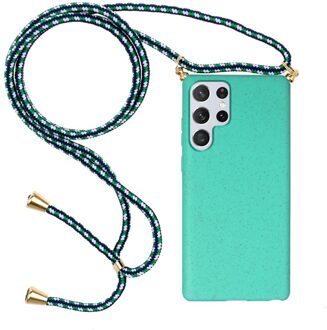Lunso Backcover hoes met koord - Samsung Galaxy S22 Ultra - Cyaan