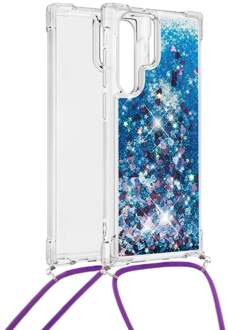Lunso Backcover hoes met koord - Samsung Galaxy S22 Ultra - Glitter Blauw