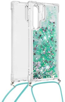 Lunso Backcover hoes met koord - Samsung Galaxy S22 Ultra - Glitter Groen