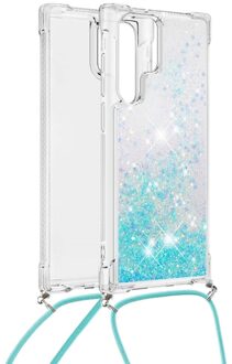 Lunso Backcover hoes met koord - Samsung Galaxy S22 Ultra - Glitter Lichtblauw