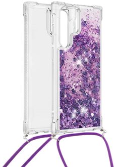 Lunso Backcover hoes met koord - Samsung Galaxy S22 Ultra - Glitter Paars