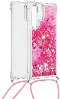 Lunso Backcover hoes met koord - Samsung Galaxy S22 Ultra - Glitter Roze