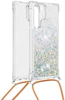 Lunso Backcover hoes met koord - Samsung Galaxy S22 Ultra - Glitter Zilver Goud