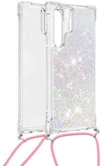 Lunso Backcover hoes met koord - Samsung Galaxy S22 Ultra - Glitter Zilver