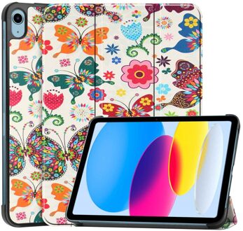 Lunso iPad 10 (2022) - Tri-Fold Bookcase hoes - Vlinders Wit, Meerdere kleuren