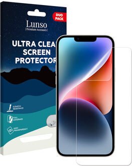 Lunso iPhone 14 - Duo Pack (2 stuks) Beschermfolie - Full Cover Screenprotector Wit