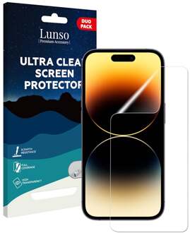 Lunso iPhone 14 Pro - Duo Pack (2 stuks) Beschermfolie - Full Cover Screenprotector Wit