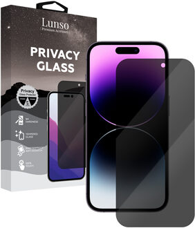 Lunso iPhone 14 Pro Max - Privacy Glass - Gehard beschermglas Wit