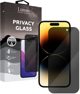Lunso iPhone 14 Pro - Privacy Glass - Gehard beschermglas Wit