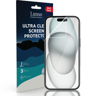 Lunso iPhone 15 - Duo Pack (2 stuks) Beschermfolie - Full Cover Screen protector Wit