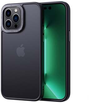 Lunso iPhone 15 Plus - Back cover hoesje - Metalen ring Zwart