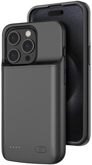 Lunso iPhone 15 Plus case - Powerbank hoesje - 6000 mAh - Zwart