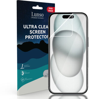 Lunso iPhone 15 Plus - Duo Pack (2 stuks) Beschermfolie - Full Cover Screen protector Wit