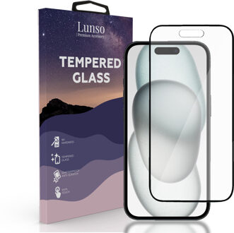 Lunso iPhone 15 Plus - Gehard Beschermglas - Full Cover Screen protector - Black Edge Wit