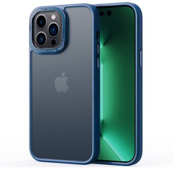 Lunso iPhone 15 Pro - Back cover hoesje - Metalen ring Blauw