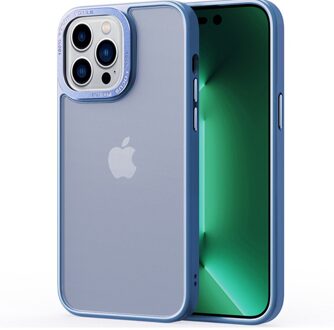 Lunso iPhone 15 Pro - Back cover hoesje - Metalen ring Lichtblauw