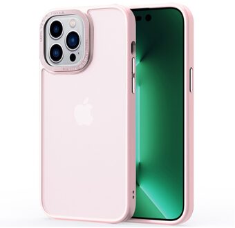 Lunso iPhone 15 Pro - Back cover hoesje - Metalen ring Lichtroze