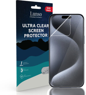 Lunso iPhone 15 Pro - Duo Pack (2 stuks) Beschermfolie - Full Cover Screen protector Wit