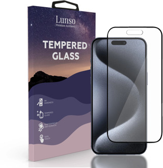 Lunso iPhone 15 Pro - Gehard Beschermglas - Full Cover Screen protector - Black Edge Wit