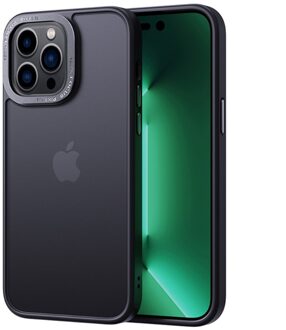 Lunso iPhone 15 Pro Max - Back cover hoesje - Metalen ring Zwart