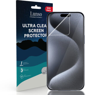 Lunso iPhone 15 Pro Max - Duo Pack (2 stuks) Beschermfolie - Full Cover Screen protector Wit