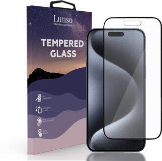 Lunso iPhone 15 Pro Max - Gehard Beschermglas - Full Cover Screen protector - Black Edge Wit