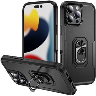 Lunso iPhone 16 Pro Max hoesje - Armor backcover met ringhouder - Zwart