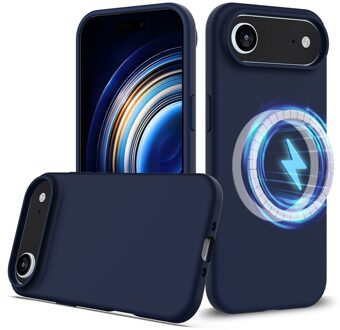 Lunso iPhone 17 Air hoesje - Flexibel siliconen Backcover met MagSafe - Donkerblauw