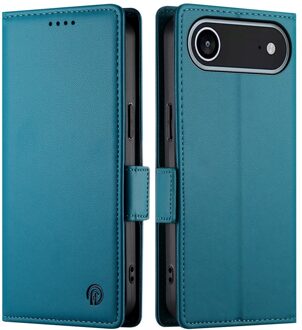 Lunso iPhone 17 Air hoesje - PU leren Bookcase met ruimte voor pasjes - Blauw