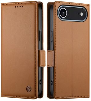 Lunso iPhone 17 Air hoesje - PU leren Bookcase met ruimte voor pasjes - Bruin