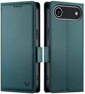 Lunso iPhone 17 Air hoesje - PU leren Bookcase met ruimte voor pasjes - Groen