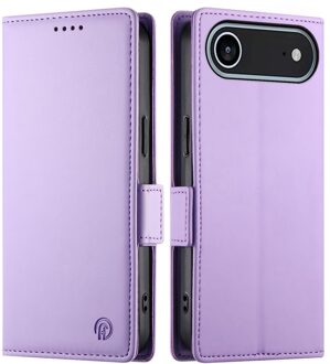 Lunso iPhone 17 Air hoesje - PU leren Bookcase met ruimte voor pasjes - Lila Paars