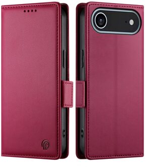 Lunso iPhone 17 Air hoesje - PU leren Bookcase met ruimte voor pasjes - Rood