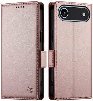 Lunso iPhone 17 Air hoesje - PU leren Bookcase met ruimte voor pasjes - Rose Goud