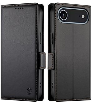 Lunso iPhone 17 Air hoesje - PU leren Bookcase met ruimte voor pasjes - Zwart