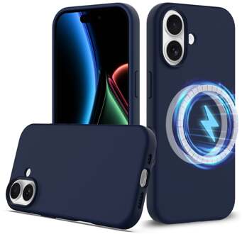 Lunso iPhone 17 hoesje - Flexibel siliconen Backcover met MagSafe - Donkerblauw