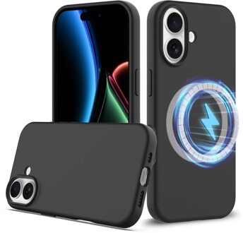 Lunso iPhone 17 hoesje - Flexibel siliconen Backcover met MagSafe - Zwart