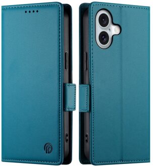 Lunso iPhone 17 hoesje - PU leren Bookcase met ruimte voor pasjes - Blauw