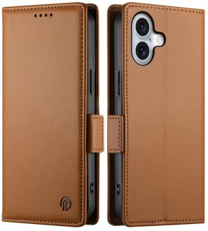 Lunso iPhone 17 hoesje - PU leren Bookcase met ruimte voor pasjes - Bruin