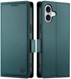 Lunso iPhone 17 hoesje - PU leren Bookcase met ruimte voor pasjes - Groen