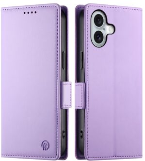 Lunso iPhone 17 hoesje - PU leren Bookcase met ruimte voor pasjes - Lila Paars