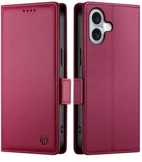 Lunso iPhone 17 hoesje - PU leren Bookcase met ruimte voor pasjes - Rood