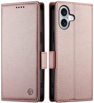 Lunso iPhone 17 hoesje - PU leren Bookcase met ruimte voor pasjes - Rose Goud