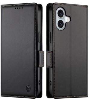 Lunso iPhone 17 hoesje - PU leren Bookcase met ruimte voor pasjes - Zwart