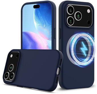 Lunso iPhone 17 Pro hoesje - Flexibel siliconen Backcover met MagSafe - Donkerblauw
