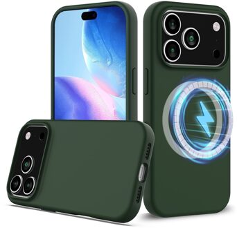 Lunso iPhone 17 Pro hoesje - Flexibel siliconen Backcover met MagSafe - Groen