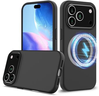 Lunso iPhone 17 Pro hoesje - Flexibel siliconen Backcover met MagSafe - Zwart