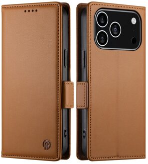 Lunso iPhone 17 Pro hoesje - PU leren Bookcase met ruimte voor pasjes - Bruin