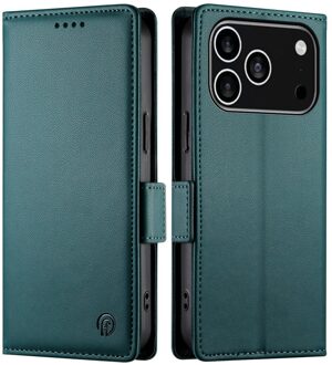 Lunso iPhone 17 Pro hoesje - PU leren Bookcase met ruimte voor pasjes - Groen